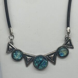 Sterling silver Dichroic Glass necklace on cord magnetic clasp 22 inches